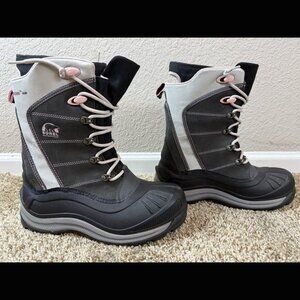 Sorel Pink & Black Snowboard Winter Boots Alphatrac Lace Warm Waterproof 9